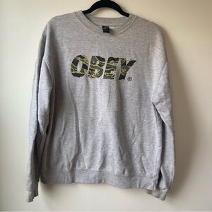Obey Camouflage Logo Gray Crewneck Sweater